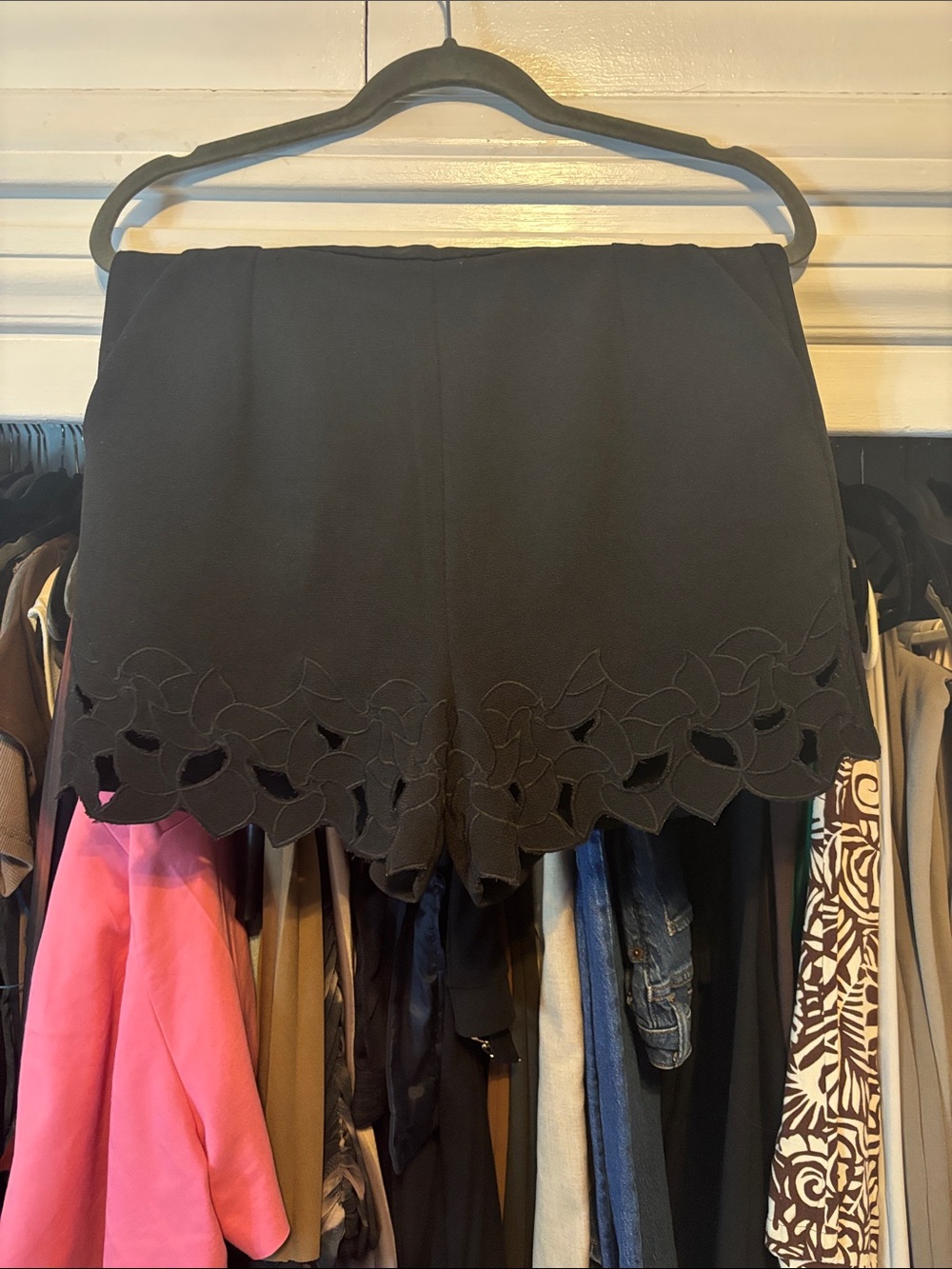 Black Scallop Hem High Rise Women's Dress Shorts